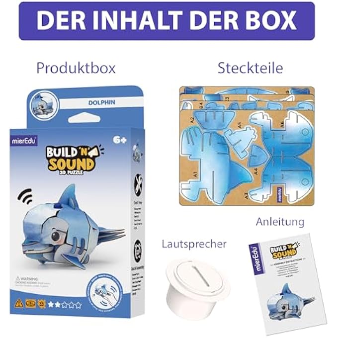 BUILD 'N' SOUND 3D PUZZLE DOLPHIN | INTERACTIVE DIY PUZZLE WITH SOUND EFFECTS | FUN & EDUCATIONAL TOY FOR KIDS | STEM LEARNING ACTIVITY - Image 2